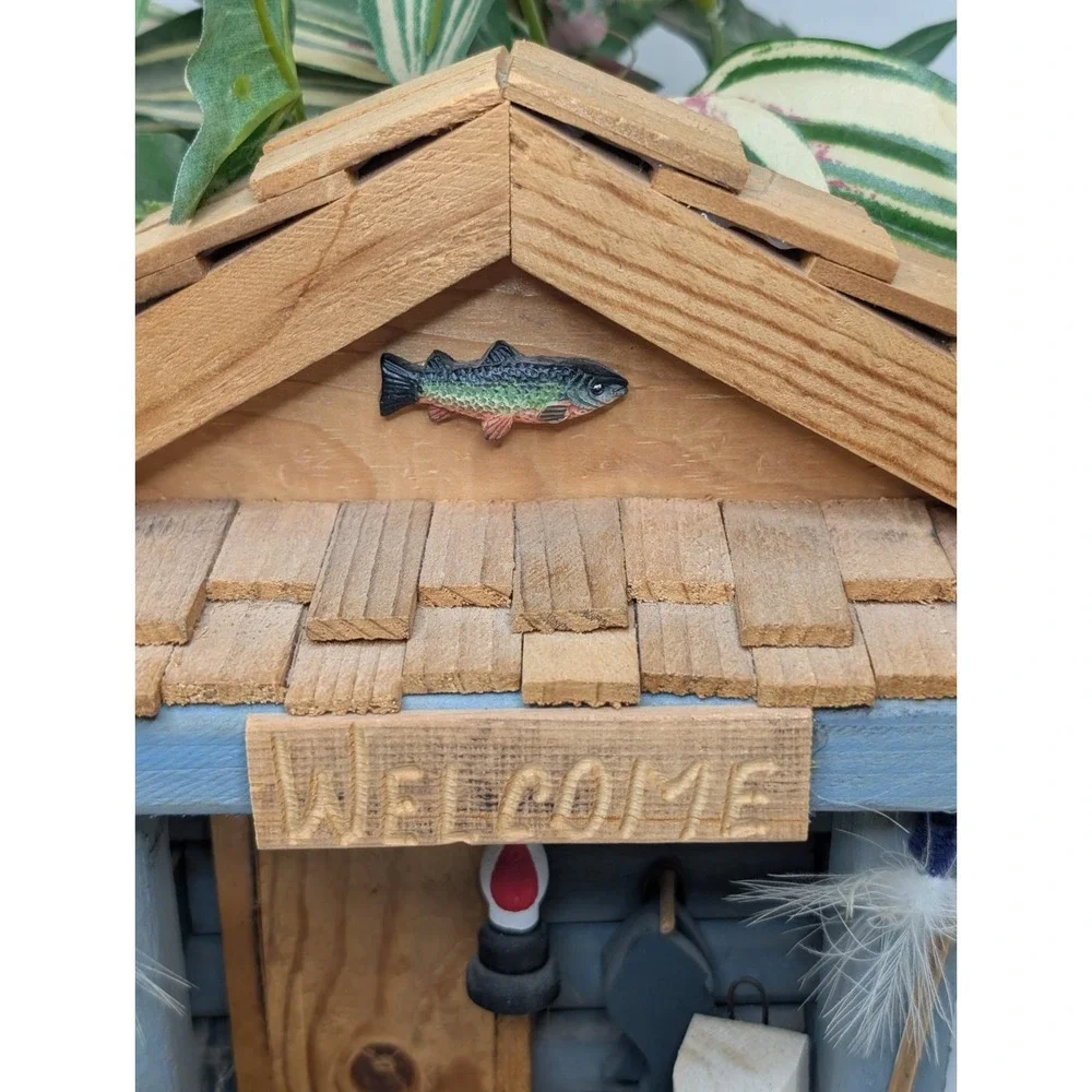 Rustic Fishing Cabin Decor w/ Faux Plant Log‎ Cabin 